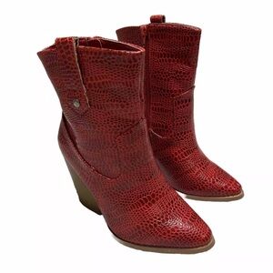 Women’s Ankle Boots Nadia FTF Red Croc Skin Wedge Heels Size 8 Side Zip